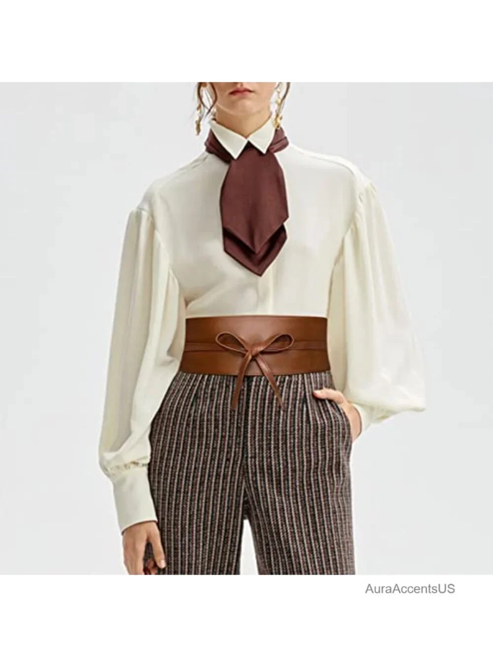 Wide Faux Leather Obi Belt with Lace Up Wrap Style